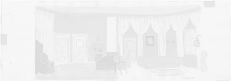 Μακέτα σκηνικού για την παράσταση του έργου των Αλέξ Τζοφέ και Ζαν Ζιλτέν, Οι τρέλες της Φλωράνς, (θίασος Βασίλη Διαμαντόπουλου – Μαρίας Αλκαίου, θέατρο Αθηνών, 1955), συλλογή Χριστίνας Αραβαντινού