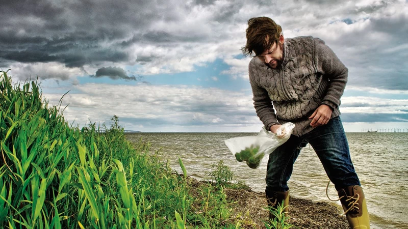  Ο Ρενέ Ρετζέπι του κορυφαίου «Noma» μαζεύει χόρτα στην άκρη της θάλασσας. 