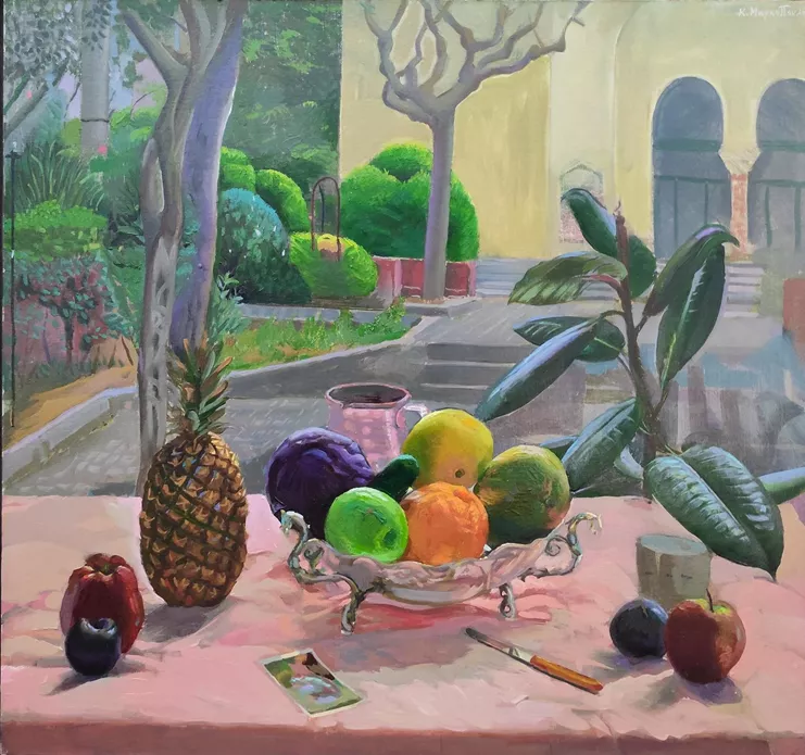 Κώστας Μαρκόπουλος, Γευσηχρωμία, 90x95cm, Λάδια σε καμβά