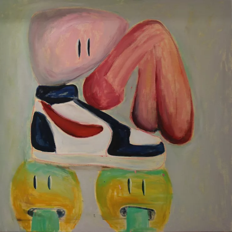 Poka-Yio, SneakerHead no5, 2022, 100X100cm oil on canvas, courtesy of the artist