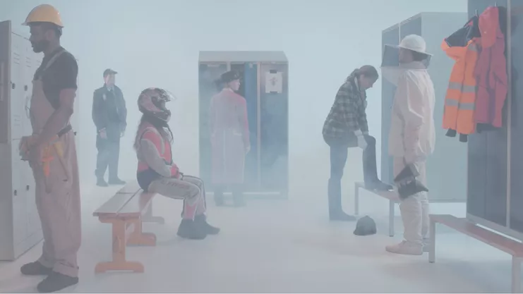 Simon Dybbroe Møller, «What Do People Do All Day, Episode 4, The New Family», 2022, video still, courtesy the artist