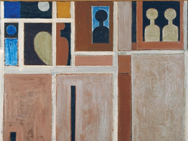 Γιάννης Μόραλης - MORALIS_THISSIO ΘΗΣΕΙΟ Β’, 1963 Κόλλα βιναβίλ σε καμβά 42 x 90 εκ.