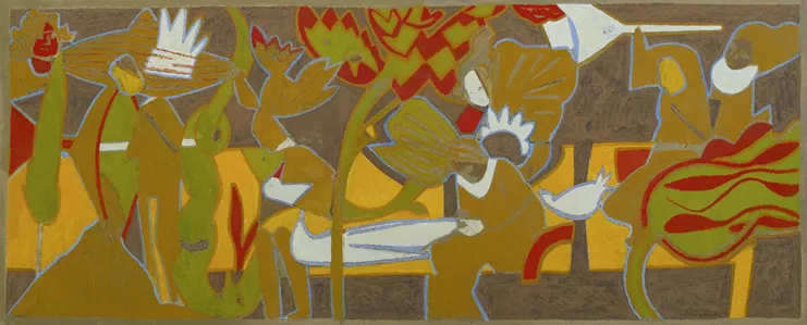 Η κηδεία των ζώων, 2018, λάδι σε πανί, 60 x 160 εκ. Συλλογή Σωτήρη Φέλιου Photo: Studio Vaharidis