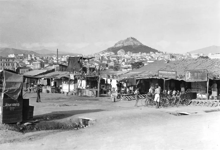 Συνοικισμός προσφύγων. Κοντινή άποψη του συνοικισμού που βρισκόταν στα πέριξ της πλατείας Θησείου