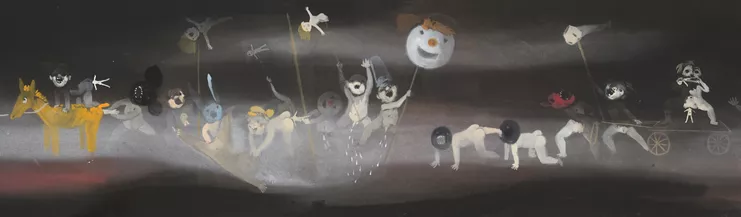 Κωνσταντίνος Κακανιάς, &quot;Αφήγημα χωρίς τίτλο ΙΙΙ&quot; (παρέλαση), 1996 (λεπτομέρεια). Μελάνι σε χαρτί, 34,3 x 1446 εκ.