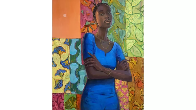 Μιχάλης Κιούσης, «La Vendeuse», acrylic and oil on canvas, 120 x 100, 2023