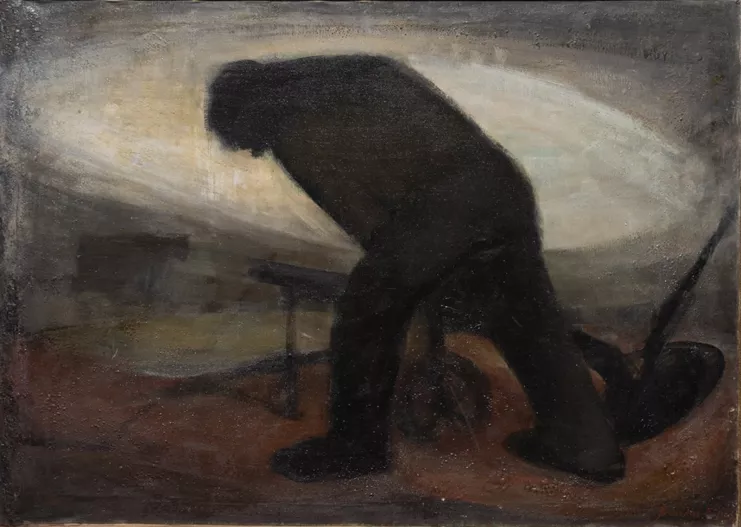 Γεωργός, 1965, εγκαυστική σε μουσαμά, 105 x 75 εκ.