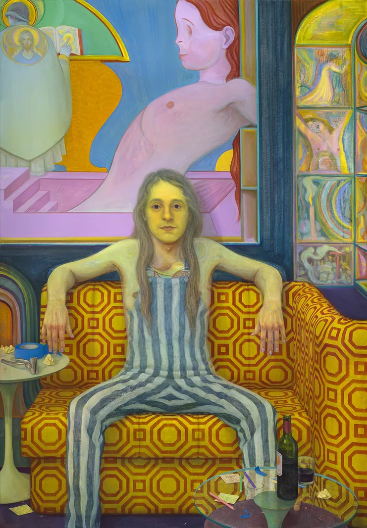 Steven Shearer, Atheist&#39;s Commission, 2018. Oil &amp; ink on poly canvas 72 1⁄8 x 50 inches (183.2 x 127 cm) © Steven Shearer / Courtesy Galerie Eva Presenhuber and David Zwirner Gallery