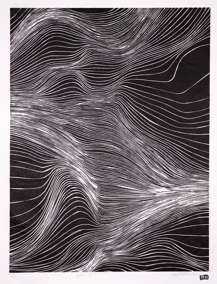 «Υφή 2», 30 x 40cm, Ασπρόμαυρη ξυλογραφία σε MDF, 2023 «Texture 2», 30 x 40cm, Woodcut on MDF, 2023