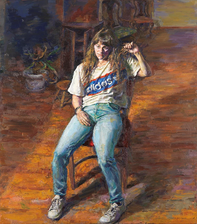 Η Άντα με μπλουτζίν, 2015, λάδι σε πανί, 188 x 166 εκ, Συλλογή Δάνη Κοτζαϊβάζογλου