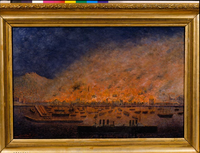 έκθεση Μουσείο Μπενάκη Μικρά Ασία - Ovid Kurtovich, Η καταστροφή της Σμύρνης , 1922. Ελαιογραφία. Μουσείο Μπενάκη 3823