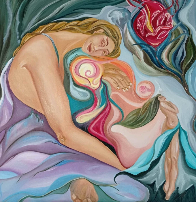 Ευαγγελία Λιάσκου, Σκέψεις, 80x80cm, Λάδια σε καμβά.