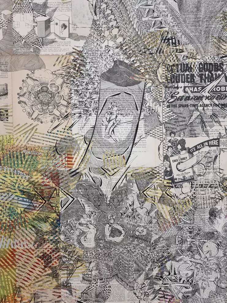 Αντώνης Ντόνεφ, χωρίς τίτλο, λεπτομέρεια, 2022, μελάνι σε χαρτί επκολλημένο σε καμβά. Ευγενική παραχώρηση του καλλιτέχνη και των Kalfayan Galleries