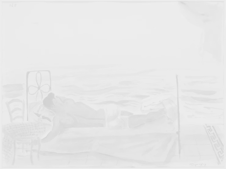 «Νέος κοιμισμένος δίπλα στη θάλασσα», 1965. Ακουαρέλα σε χαρτί. Ίδρυμα Γιάννη Τσαρούχη, αρ. ευρ.69