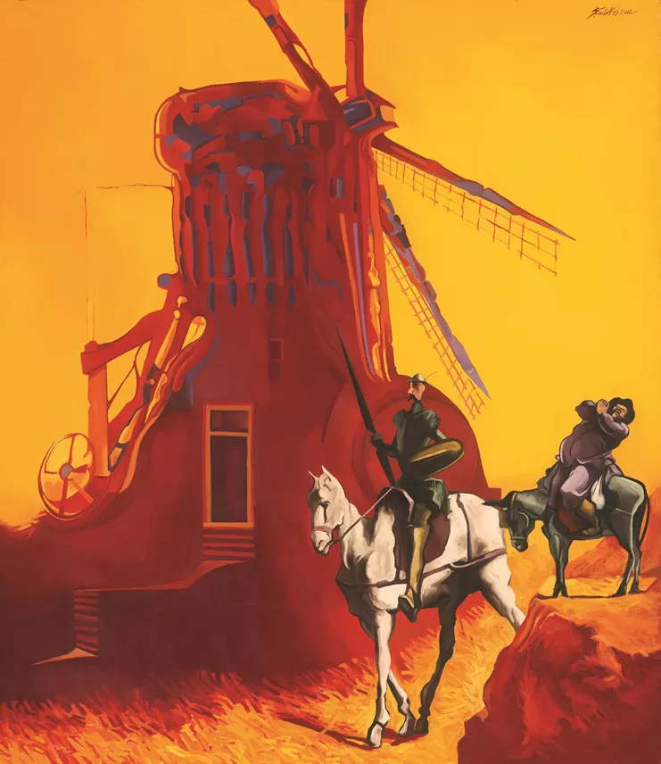 Δον Κιχώτης και Σάντσο Πάντσα (Daumier-Modrian), 2002, λάδι σε καμβά, 150x130 εκ