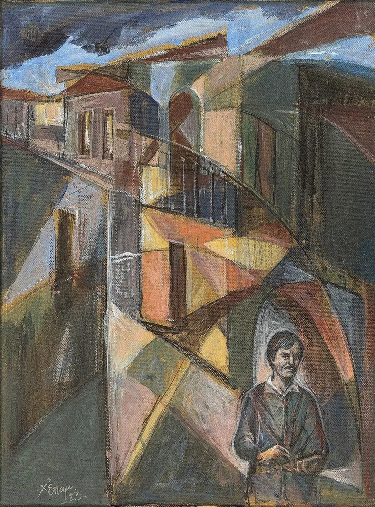 Χαράλαμπος Επαμεινώνδας, «Ο ποιητής». Ακρυλικά σε καμβά, 42x32 εκ., 2023