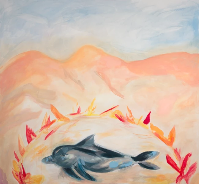 Νανά Σεφερλή, Desert Dolphino, 2021-2023. Ακρυλικά σε καμβά, 185 x 200 εκ.