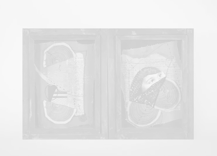 Anna Boschi, Lo sguardo dal libro (Look from the book), 1999 acrylic, marker, collage and sealing wax on paper, wood, glass 28,5 x 21,5 x 5 cm