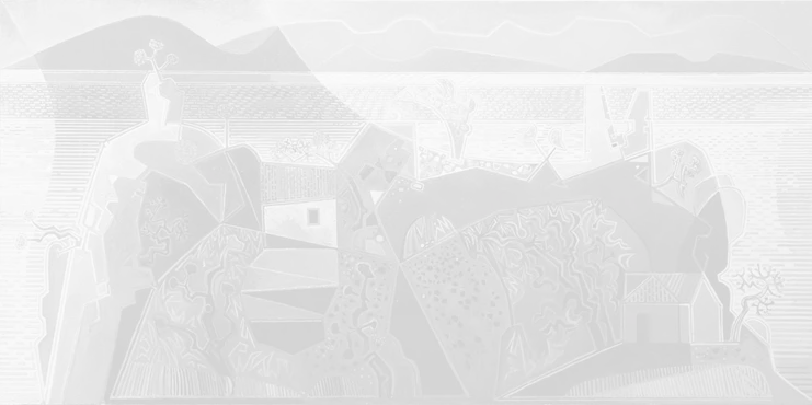 Τοπίο της Ύδρας, 1963-1967. Λάδι σε μουσαμά,107x213 (εκ. Craxton Estate)
