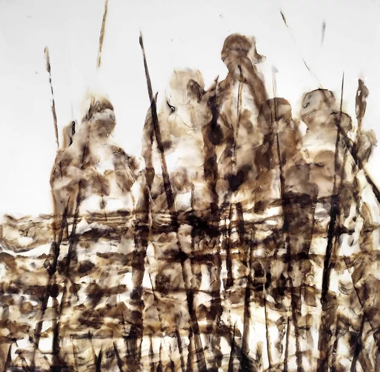 Ανδρέας Νικολαϊδης, «Πέρα από τον φράχτη». Φωτιά σε χαρτί 65Χ63