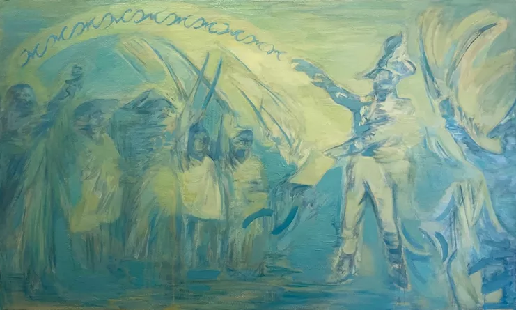 Sasha Streshna, «Rock, Paper, Scissors» 2023/ 130x190cm, Kalfayan Galleries