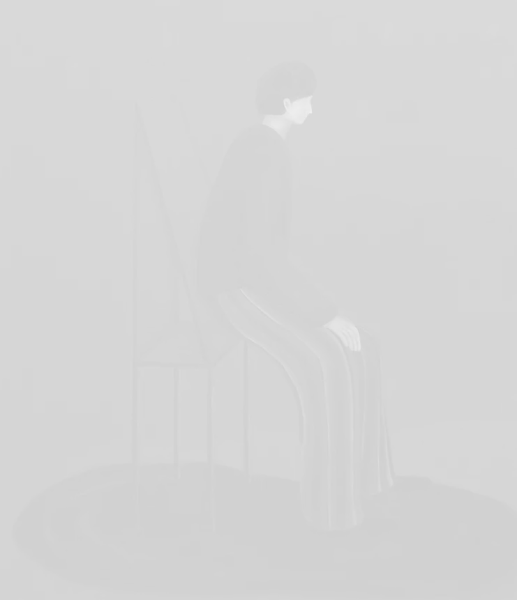 Lyn Liu, «Disturbance - triangle chair», 2023, oil on linen, 152.4 x 177.8 cm. Παραχώρηση: η καλλιτέχνις, Kasmin &amp; The Breeder.