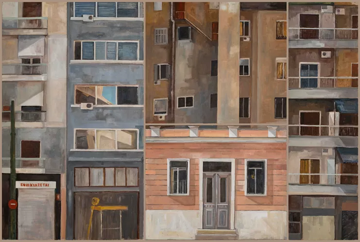 Ανδριάνα Φακίνου, Οδός Σικελίας, 2023, λάδι σε χαρτόνι, 68,5 x 103,5 εκ.