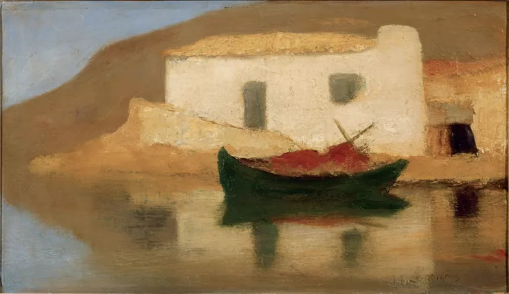 Μιχάλης Οικονόμου, &quot;Το σπίτι που ονειρεύεται&quot;, π.1929-1931, λάδι σε χαρτόνι, 40 x 69 εκ, Ιδιωτική Συλλογή