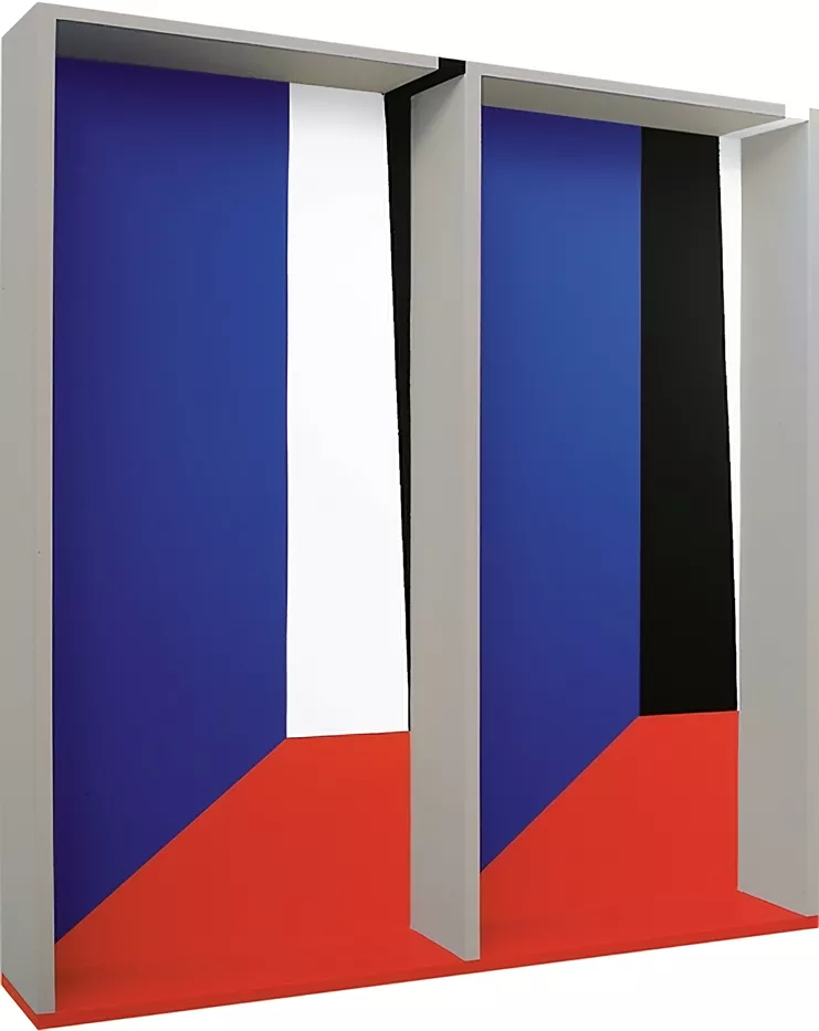 Όπυ Ζούνη, &quot;Δίδυμος χώρος - ακτίδες φωτός&quot;, 1972, ακρυλικό σε ξύλινη κατασκευή, 103x85x14 εκ.j