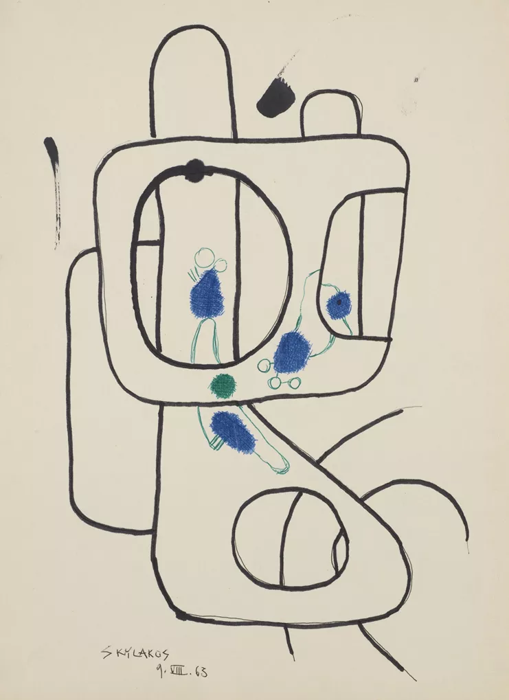 "Χωρίς τίτλο" 9.VIII.1963. Μεικτά μέσα σε χαρτί 32 x 24 εκ.