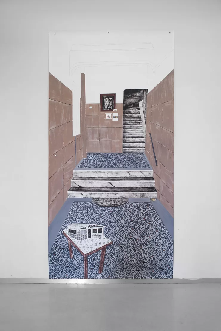 Χάρης Σουόρτς, Άτιτλο, 2022, λάδι σε χαρτί, 300 x 160 εκ.