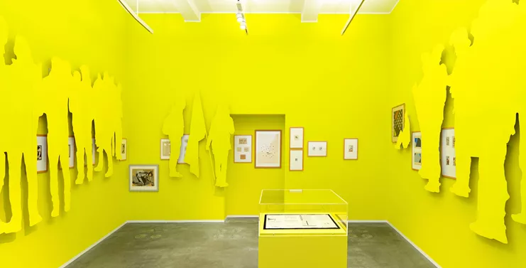 Αντώνης Πίττας jaune,geel,gelb,yellow. Πράξεις μοντερνισμού με τον Αντώνη Πίττα και τον Theo van Doesburg, 2021/22. Άποψη εγκατάστασης:ΕΜΣΤ