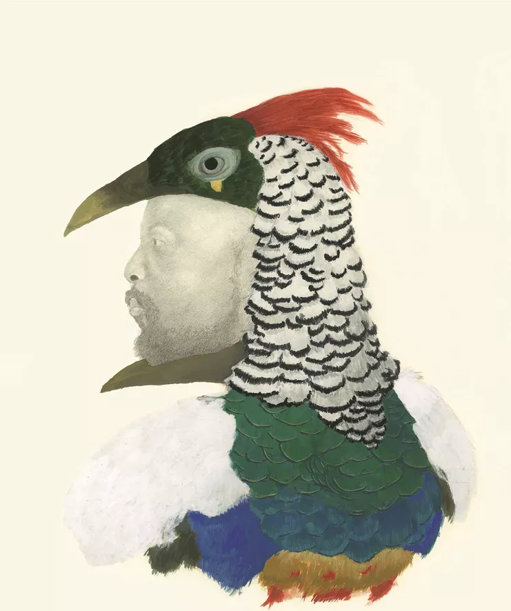 &quot;Πώς να γίνω πουλί&quot;, 2023, γραφίτης και γκουάς σε χαρτί 40,1 x 33,66 εκ.