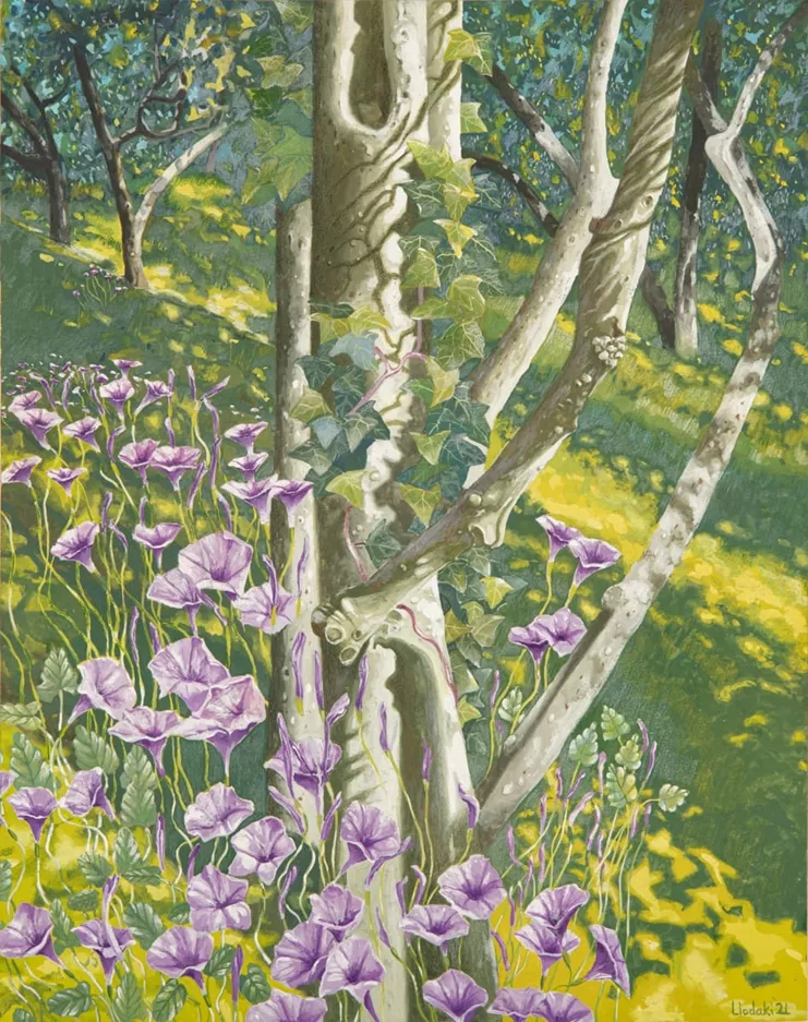 «Μωβ λουλούδια στο περιβόλι» 60x48 cm