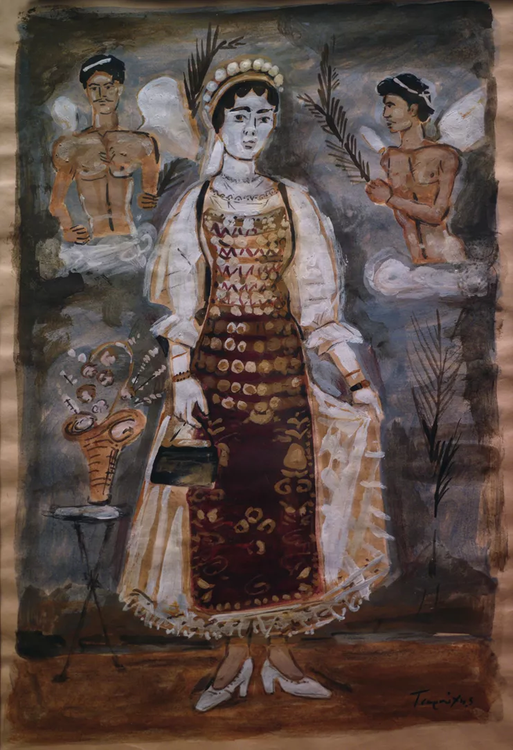 Γιάννης Τσαρούχης, &quot;Μεγαρίτισσα και Έρωτες&quot; (τέμπερα σε χαρτί, 35,5 x 23,5 εκ.)