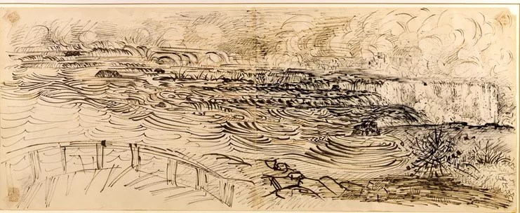 Νίκος Χατζηκυριάκος-Γκίκας, &quot;Καταρράκτες του Νιαγάρα&quot;, 1958. Μαρκαδόρος σε χαρτί. Μουσείο Μπενάκη, ΠΧΓ241