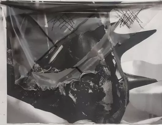 Carlos Zorromono - «Soft as a Thorn VI», 2022-23. Plastic, spray paint and black wax on canvas. 80 x 95 cm.