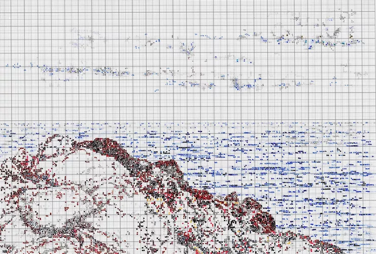 Άλκηστις Μαυροκεφάλου, "seascape", στυλό σε μιλιμετρέ χαρτί, 19x28 cm, 2025