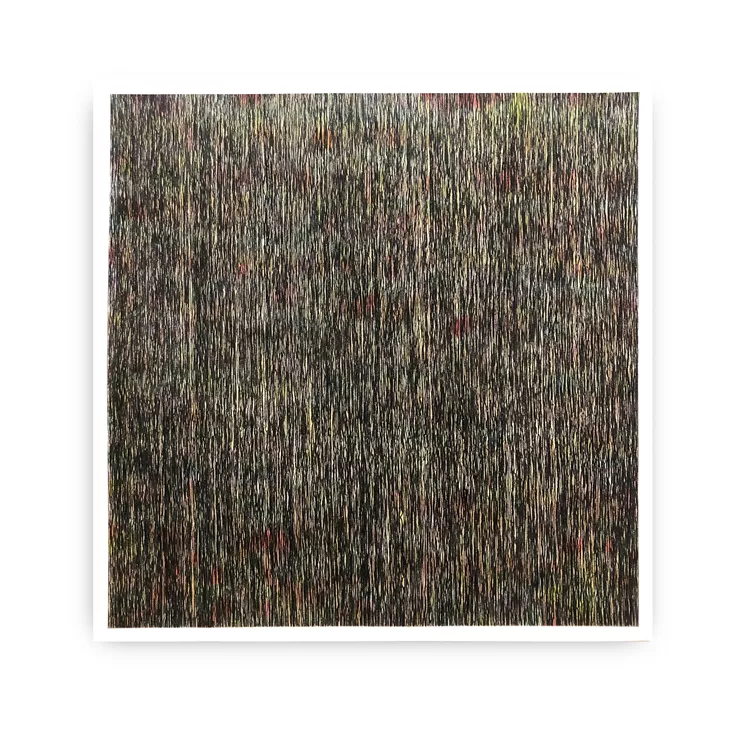 «The Fourth Color CMY», Spray and charcoal on paper, 1,50 x 1,50 cm.