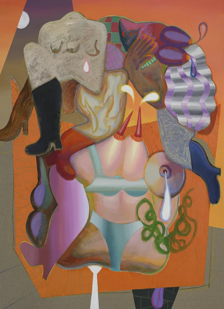 Georgia Fambris, "The misunderstanding of inner explotions", 137 x 99, acrylics and pastels on canvas, 2023