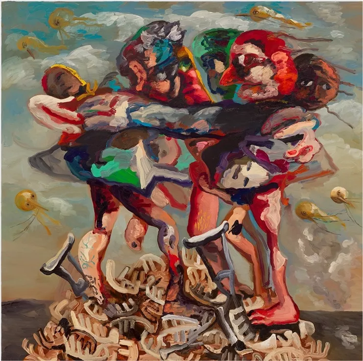 Dana Schutz, «Sea Group», 2021. Λάδι σε καμβά, 238.8 x 238.8 εκ  © Dana Schutz/ Ευγενική παραχώρηση της καλλιτέχνιδας και των  David Zwirner, Thomas Dane Gallery and CFA Berlin
