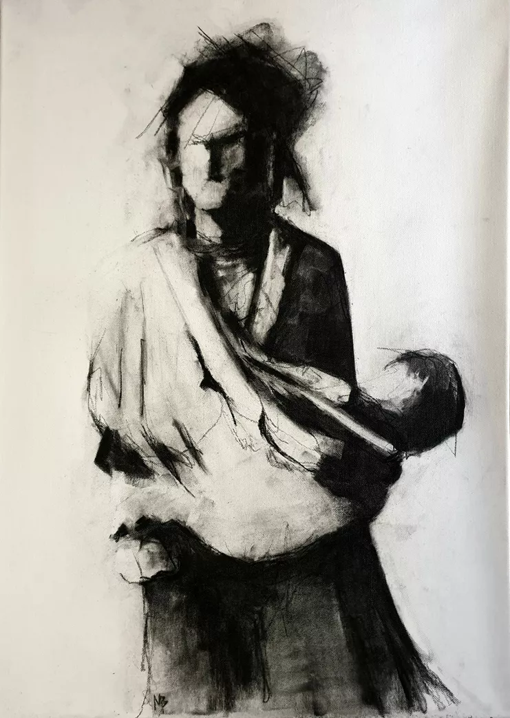 Βάσια Μουστάκα, Χωρίς τίτλο, 70x50cm, Κάρβουνο σε καμβά (Copy)