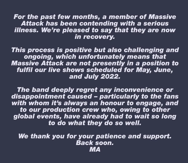 Ακυρώθηκε η εμφάνιση των Massive Attack στο Release Athens 2022