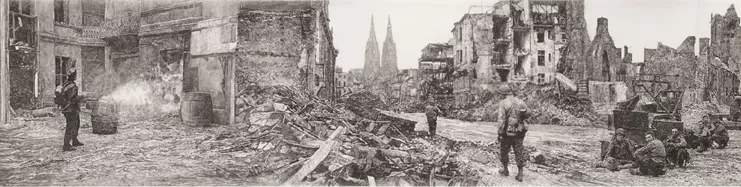 &quot;Διαδρομή Μέρος  V - Among the Dead Cities (λεπτομέρεια)&quot;, 2023, ακρυλικά σε πολυεστερικό φιλμ, 61 x 240 εκ.