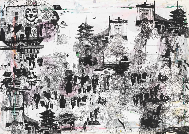 Θόρυβος στην Ιαπωνία I, Μεικτή τεχνική σε χαρτί, 70x100 cm