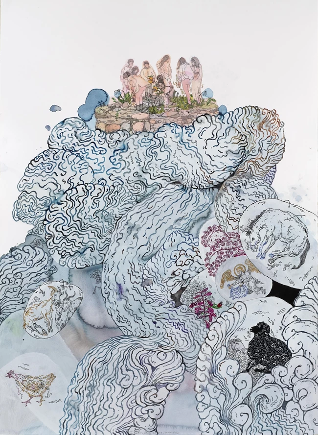 Animal Tales Stefanos Rokos. Ενθύμιο. Μικτή τεχνική σε χαρτί 107x78cm