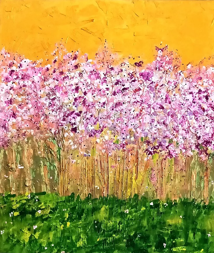Jocasta M., «Ροζ όνειρο», 90x80cm, μικτή τεχνική