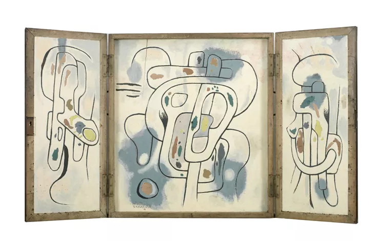 "Χωρίς τίτλο", τρίπτυχο Α’, 1963, λάδι σε ξύλο, ανοιχτό 80x150εκ.