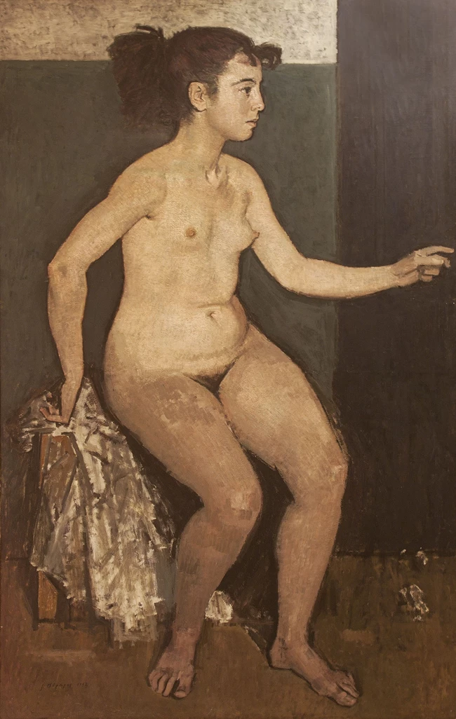 Γιάννης Μόραλης,Καθισμένο Γυμνό,1952,Λάδι σε μουσαμά