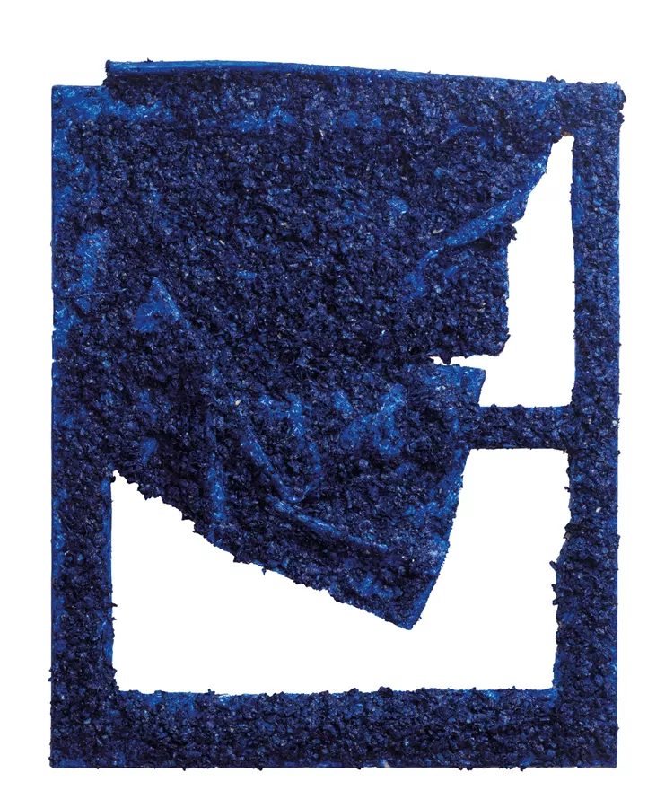 Μαρία Φραγκουδάκη, «Blue Window», 2024. Ξύλο και ακρυλικό σε καμβά / 62 x 50cm